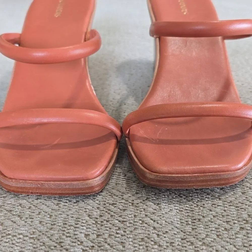 Kaanas Leather Brick Red Square Toe Wedge Sandals - Size 9